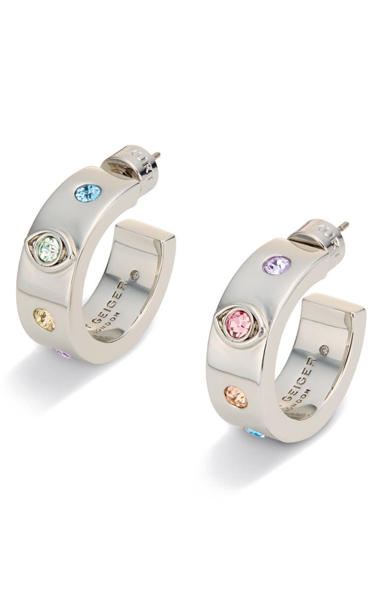 Kurt Geiger London Evil Eye Chunky Hoop Earrings, Main, color, Rhodium/ Multi