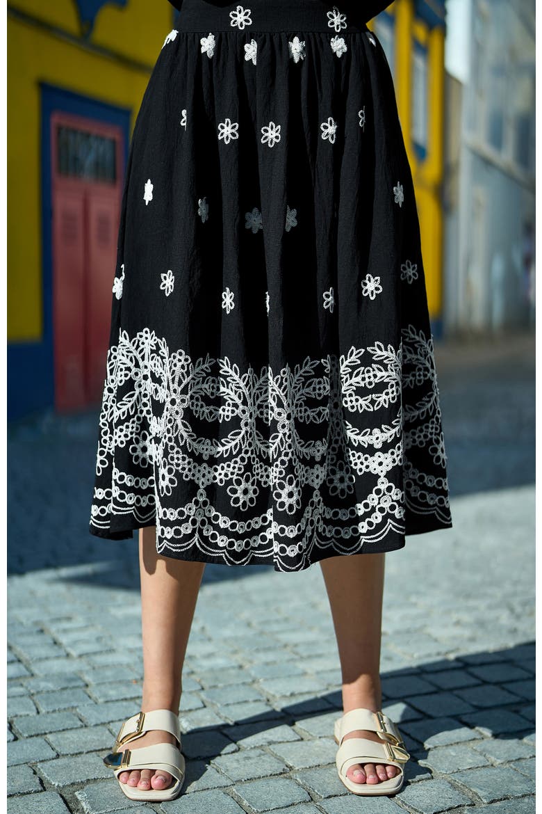 Embroidered Midi Skirt, Alternate, color, Black