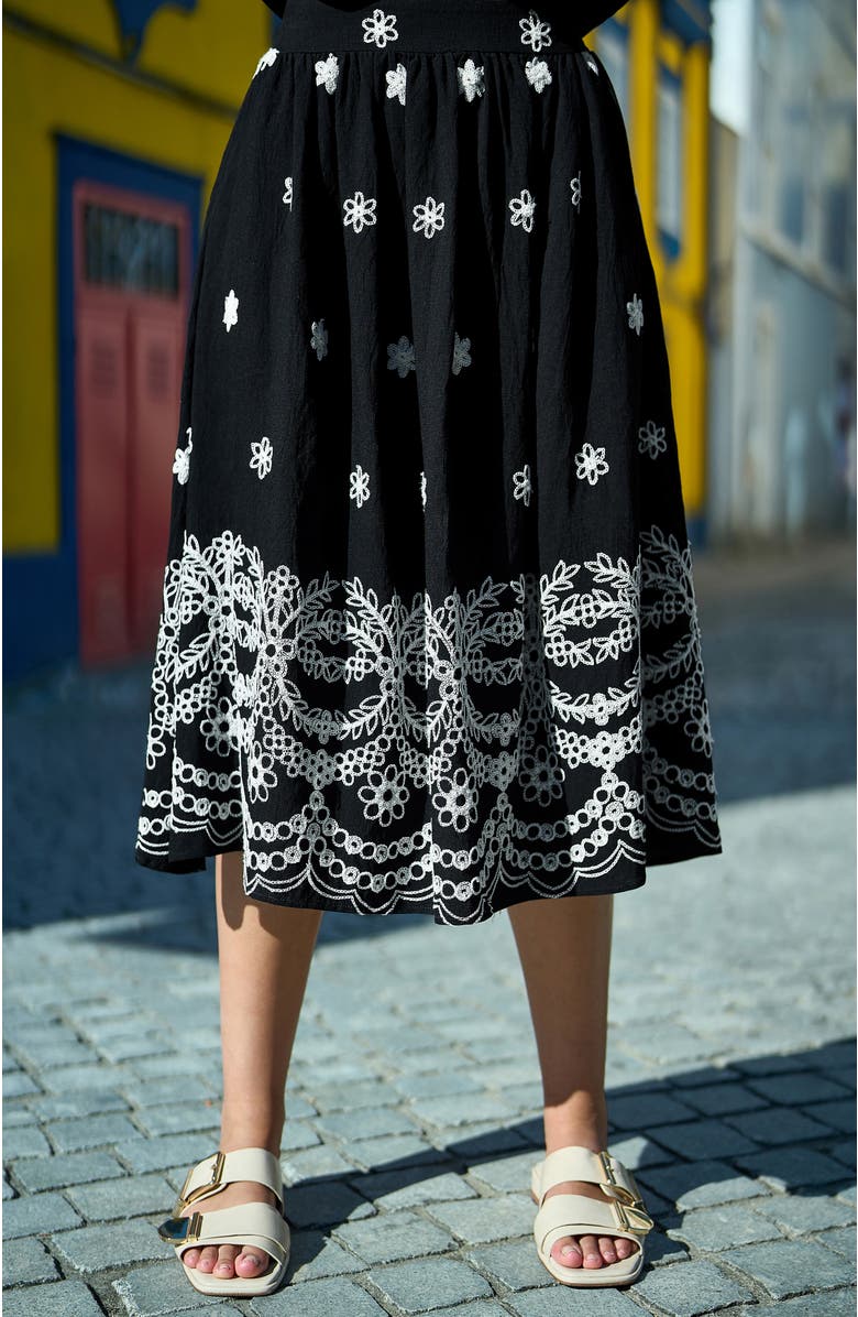 Yumi Embroidered Midi Skirt, Alternate, color, Black