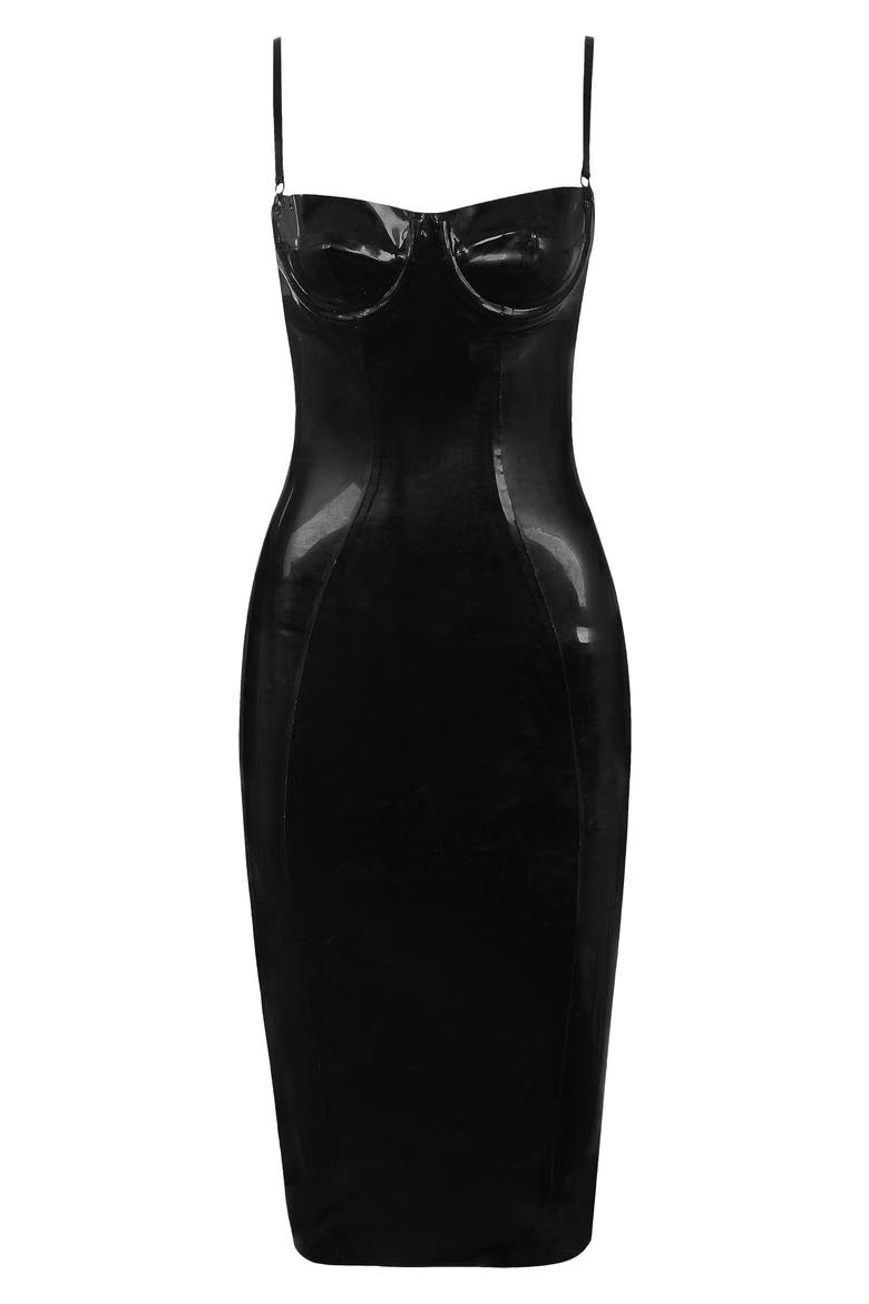 Noella Latex Midi Dress, Alternate, color, BLACK