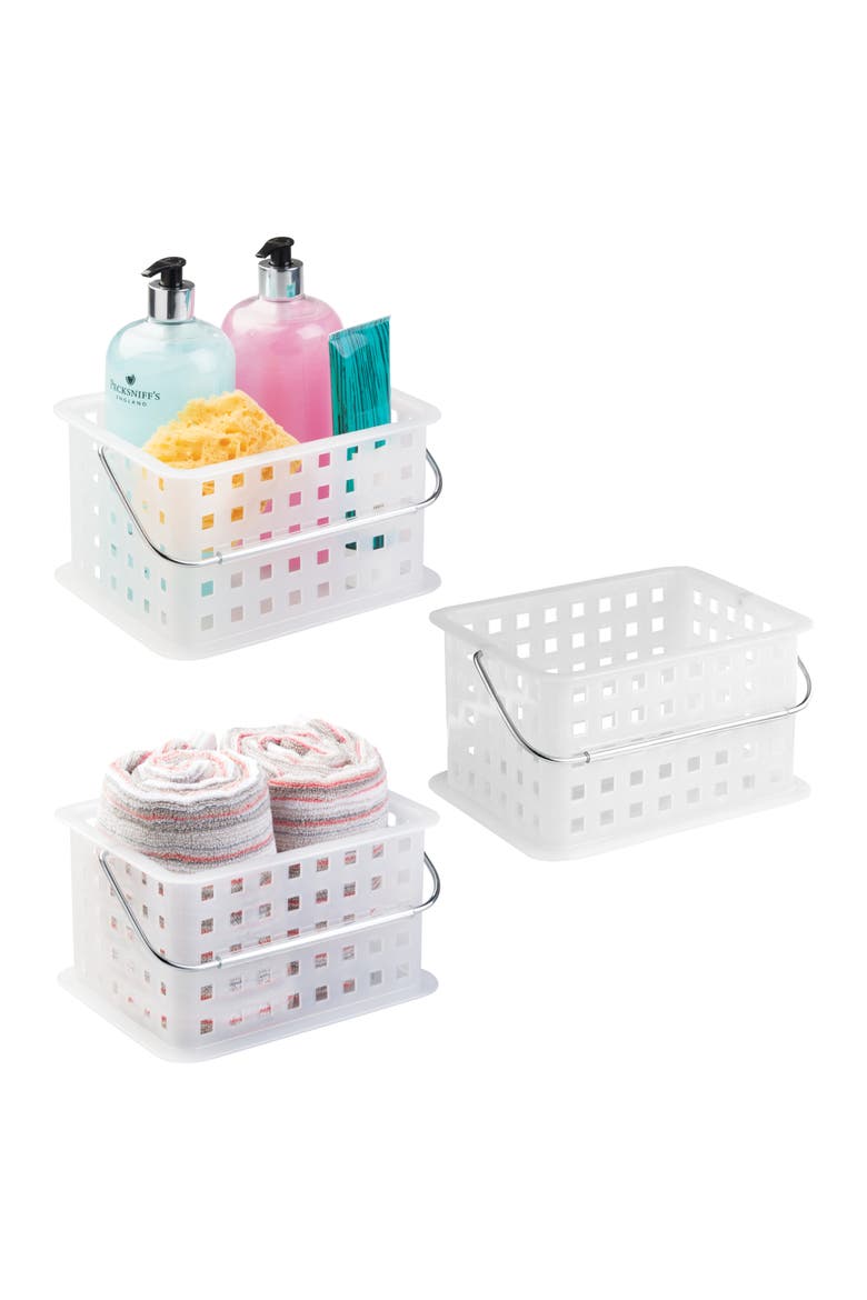 Small Stackable Shower Caddy Basket - Set of 3 - Black - Made in USA, Alternate, color, Clear Frost