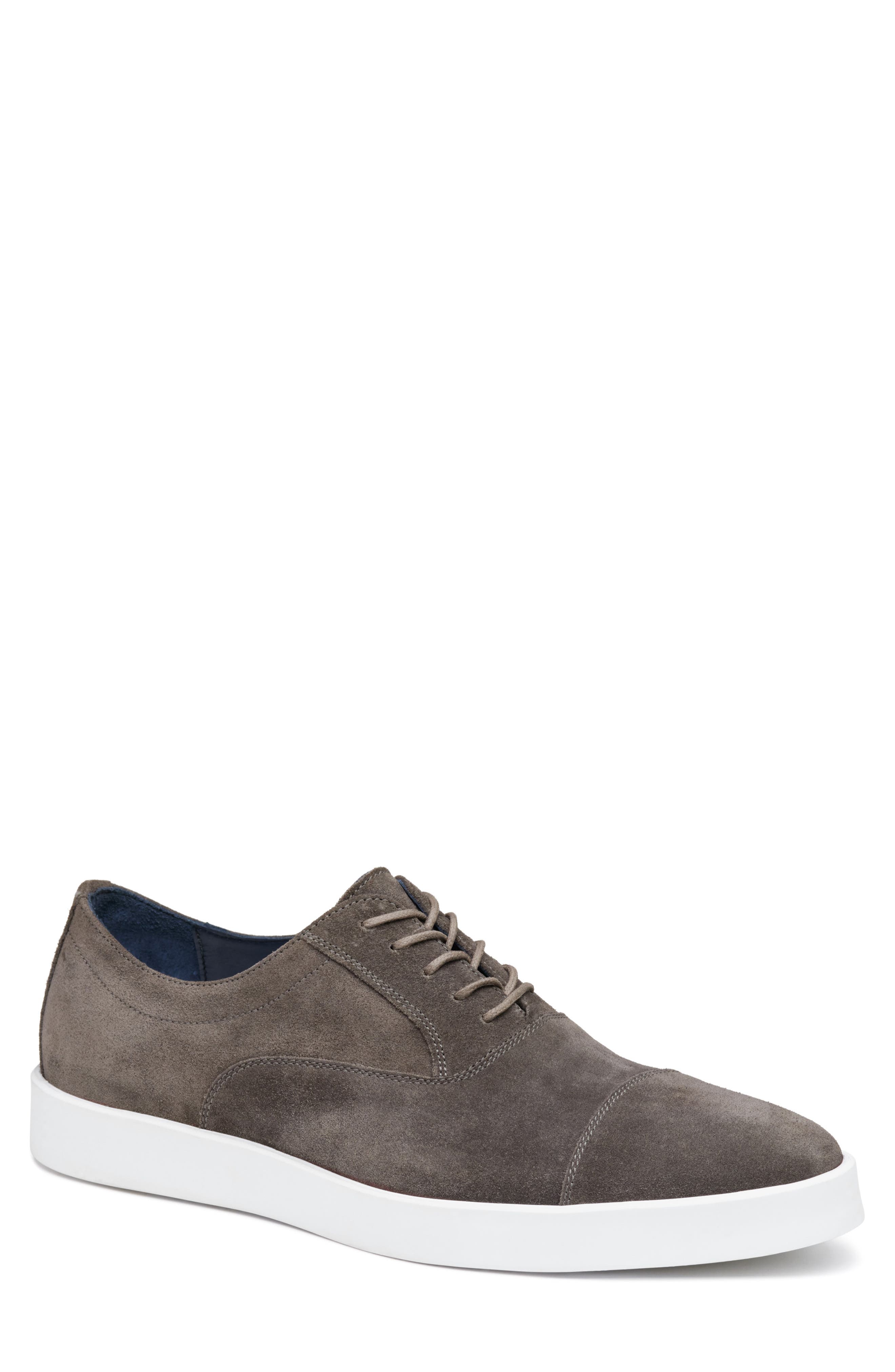 Johnston & Murphy Bolivar Cap Toe Water Resistant Sneaker, Main, color, Gray Italian Suede