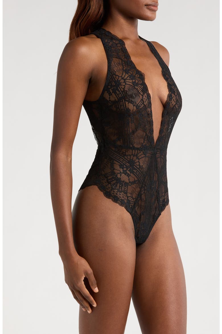 La Chamade Cutout Lace Teddy, Alternate, color, BLACK