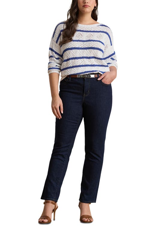 Ralph Lauren Lauren Stripe Pointelle Cotton Blend Sweater In Multi