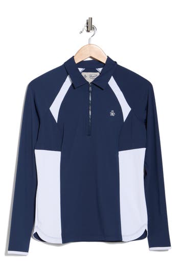 Original Penguin Colorblock Half Zip Polo In Blue