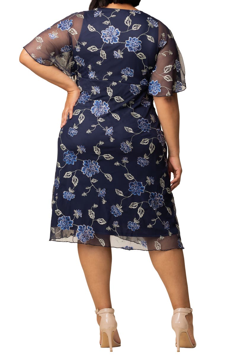Kiyonna Sonnet Embroidered Midi Dress, Alternate, color, Navy Blue Blooms