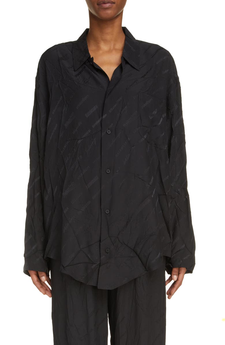 Balenciaga Minimal Logo Jacquard Silk Button-Up Shirt, Main, color,