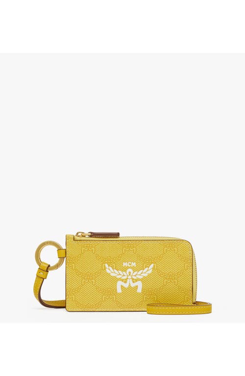 MCM Himmel Lanyard Zip Card Case in Lauretos in Lemon Gold 