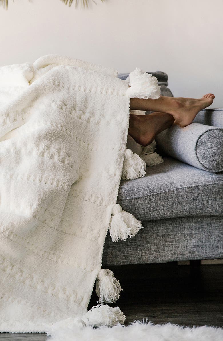 Sunday Citizen Braided Pom Pom Throw Blanket, Alternate, color, Off White