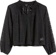 Madewell Embroidered Tie Neck Long Sleeve Top