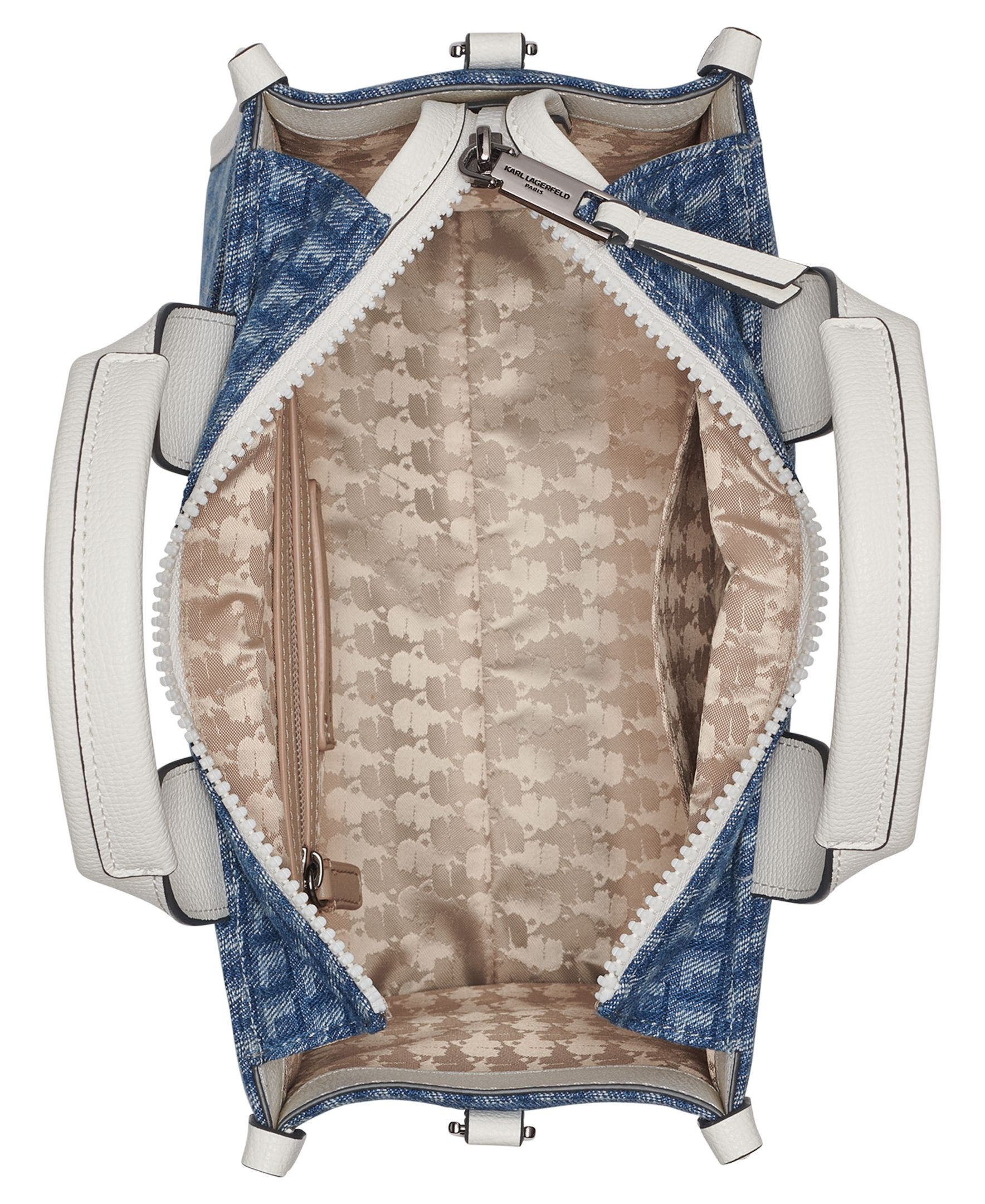KARL LAGERFELD PARIS Kristina Denim Jacquard Tote, Alternate, color, Denim/White