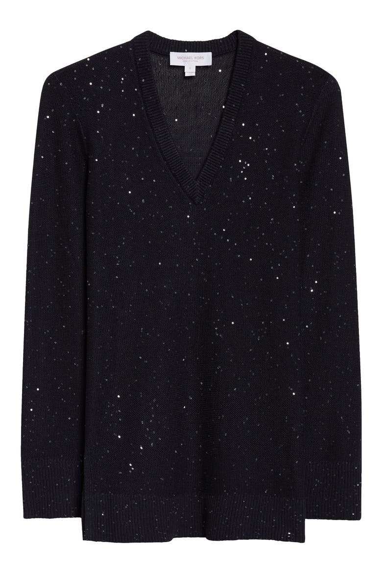 Sequin Linen & Cotton Sweater, Alternate, color, MIDNIGHT