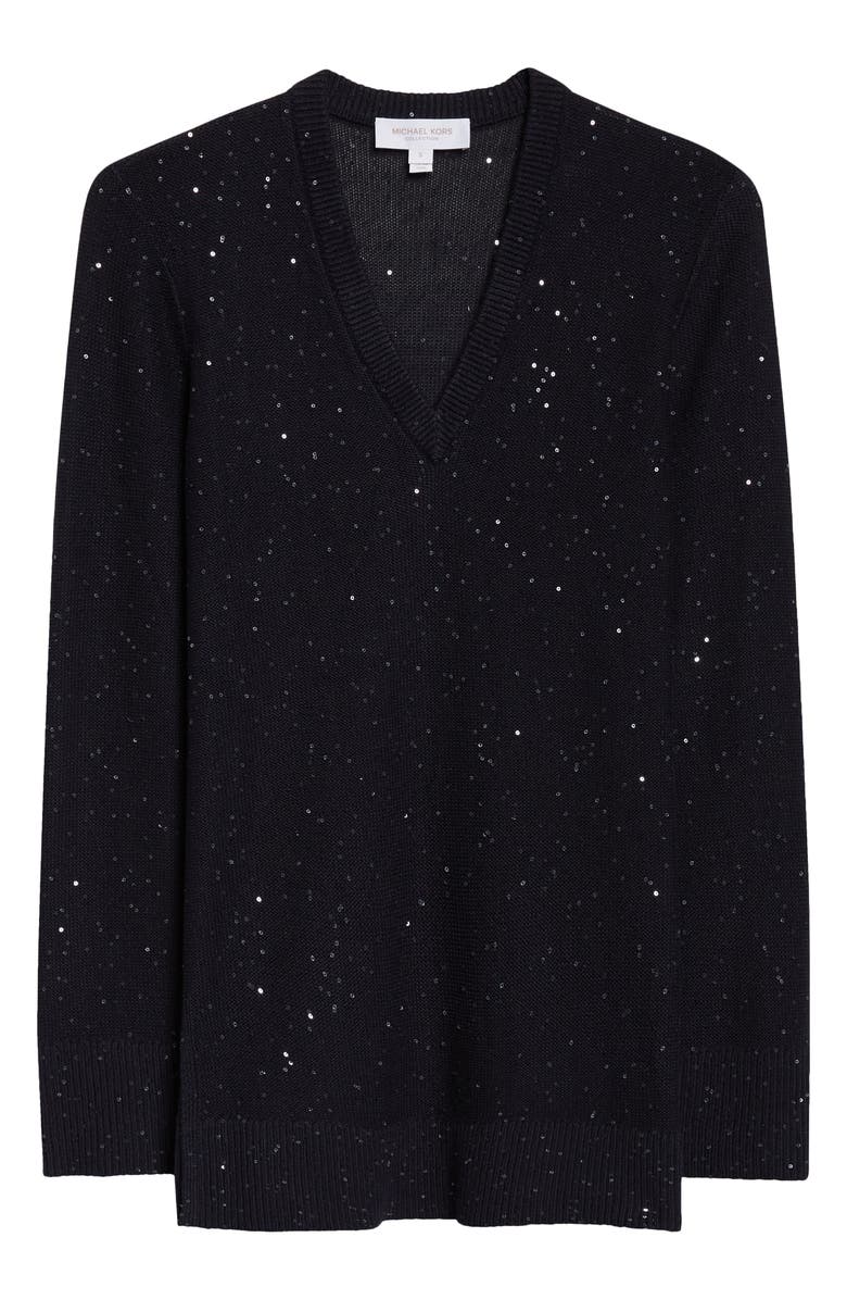 Michael Kors Collection Sequin Linen & Cotton Sweater, Alternate, color, Midnight
