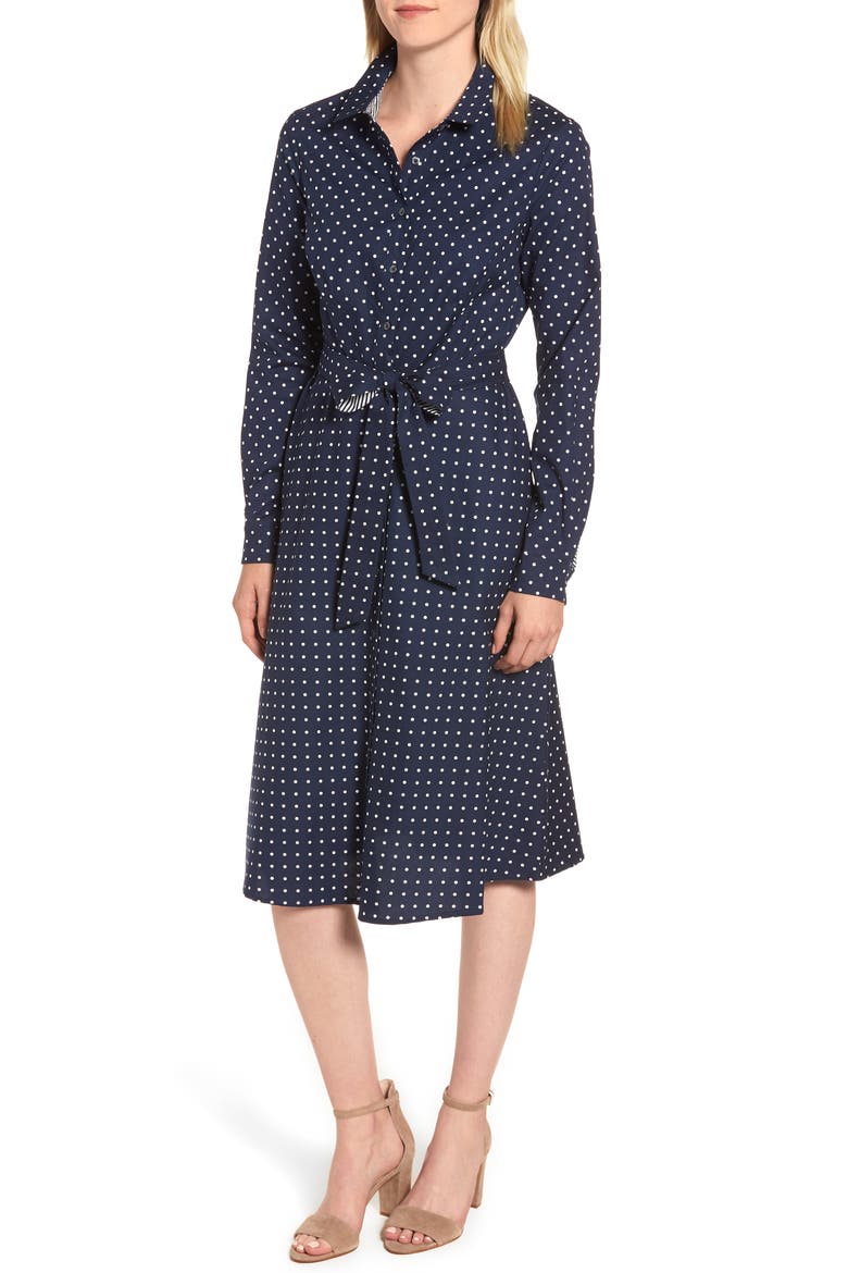 Posy Polka Dot Shirtdress, Main, color, NAVY SPOT