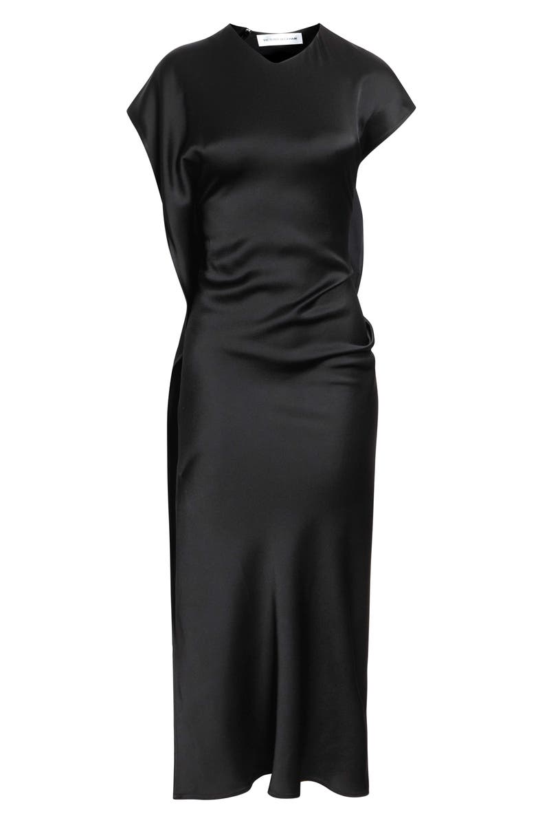 Victoria Beckham Victoria Dolman Sleeve Asymmetric Midi Dress, Alternate, color, Black