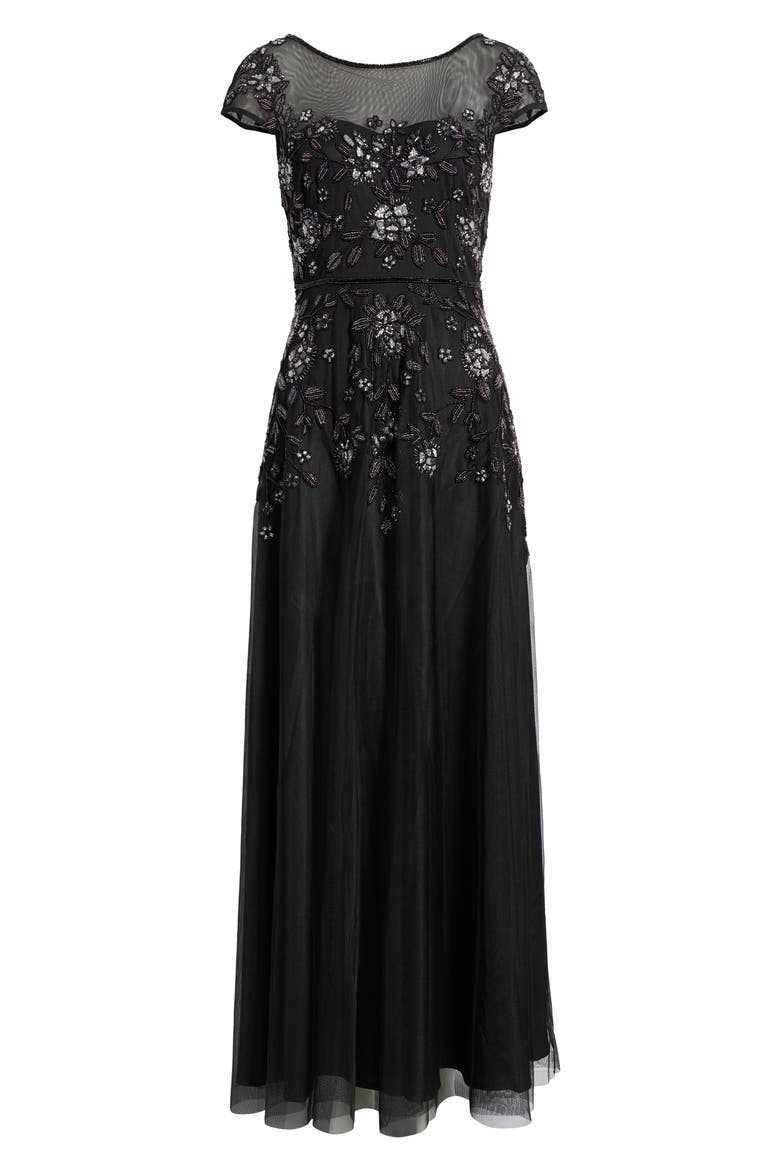 Beaded Floral Gown, Alternate, color, BLACK 001