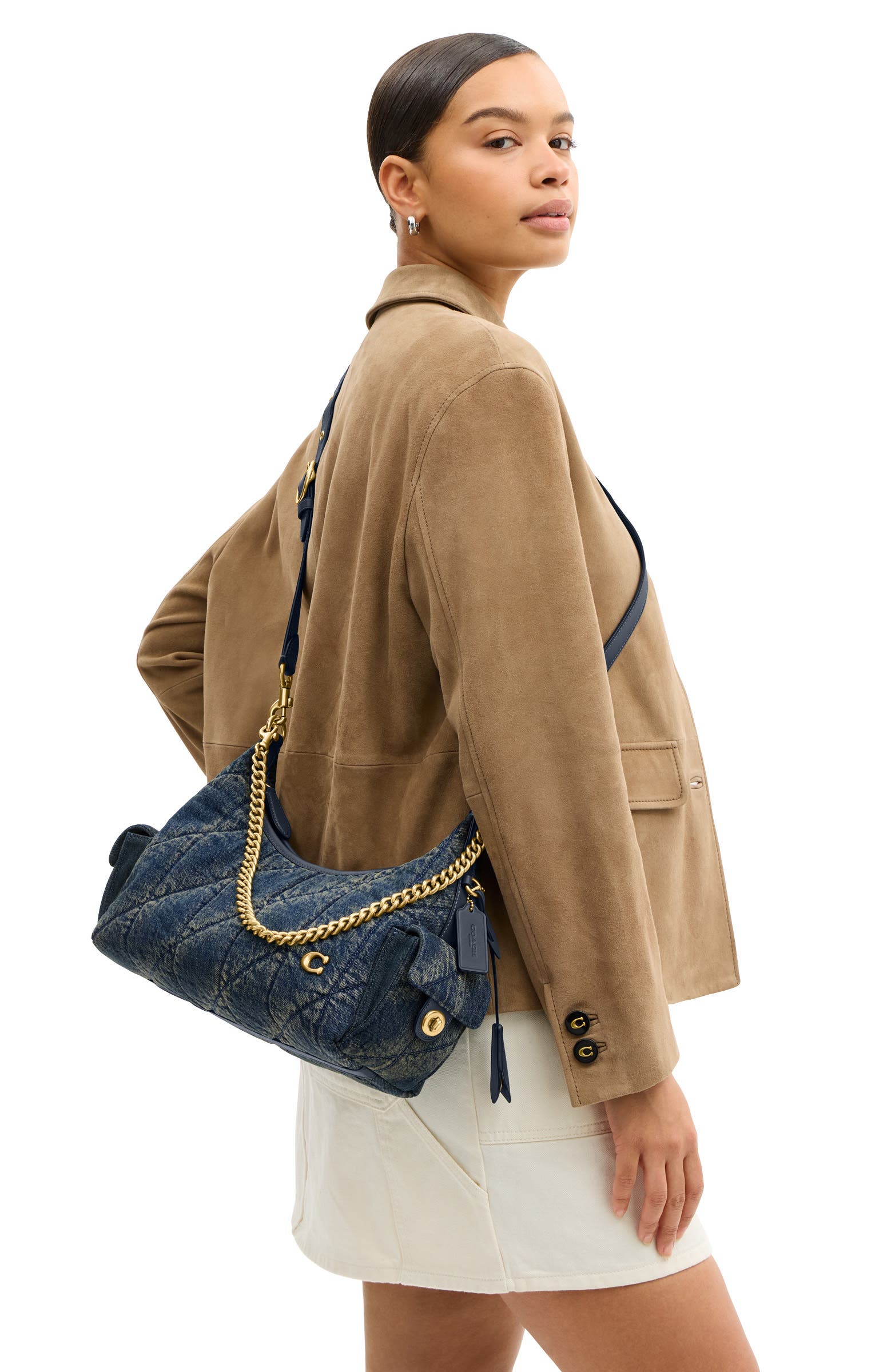 Pocket Juliet 30 Quilted Denim Hobo Bag, Alternate, color, B4/ DARK INDIGO