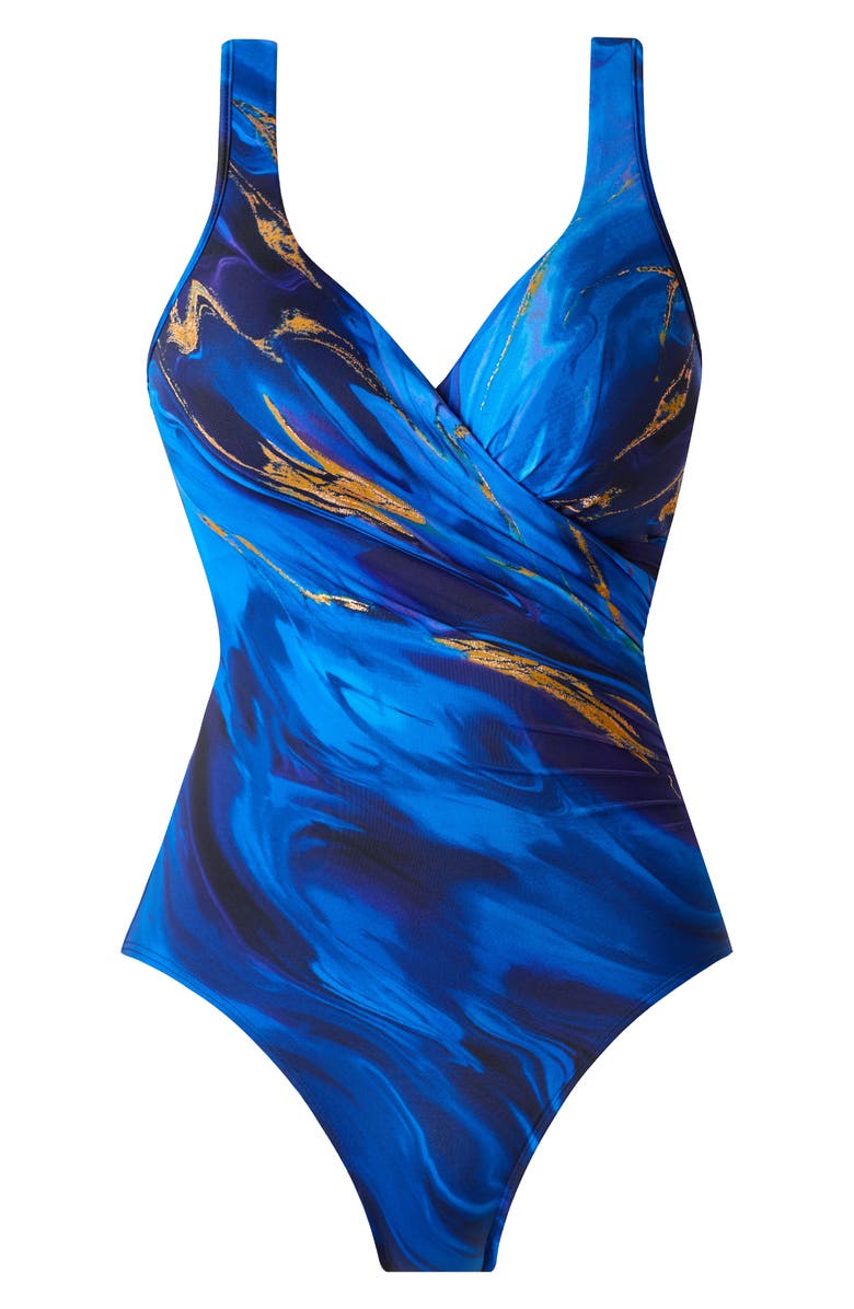 Miraclesuit<sup>®</sup> Stellar Nova Faux Wrap One-Piece Swimsuit, Alternate, color, Blue Multi