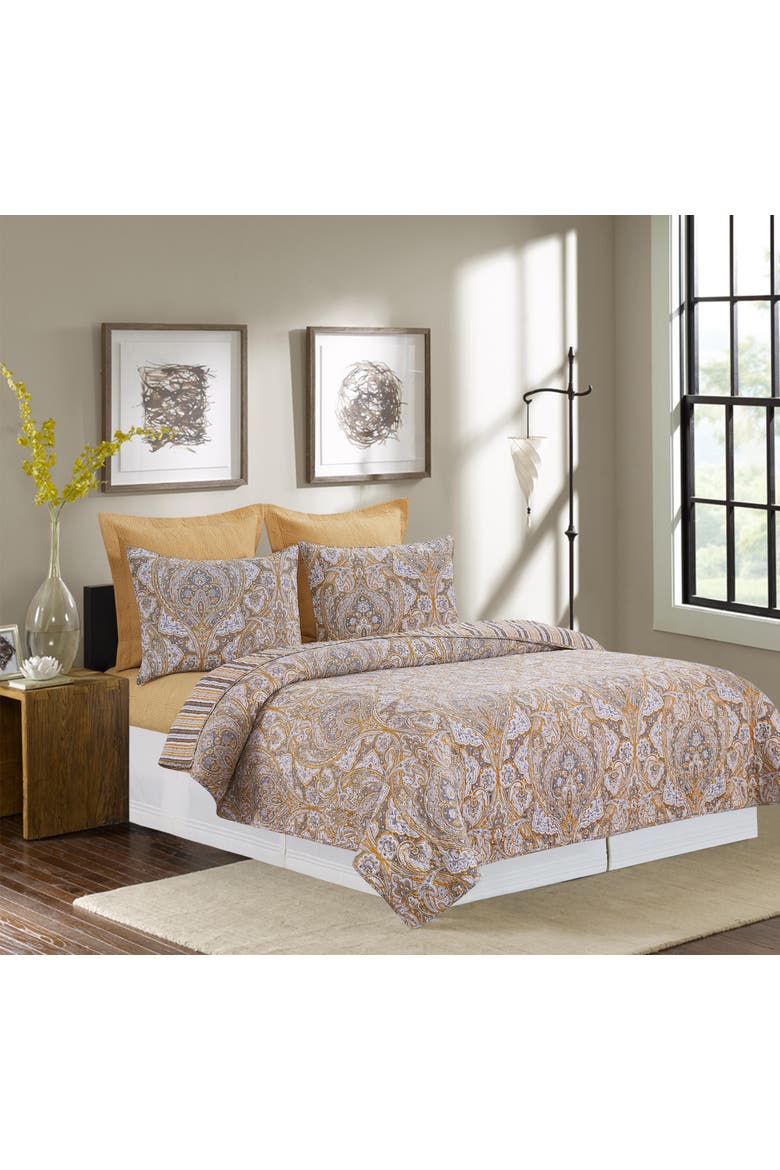 Shay Damask Quilt Set Bedding Collection, Alternate, color, Orange
