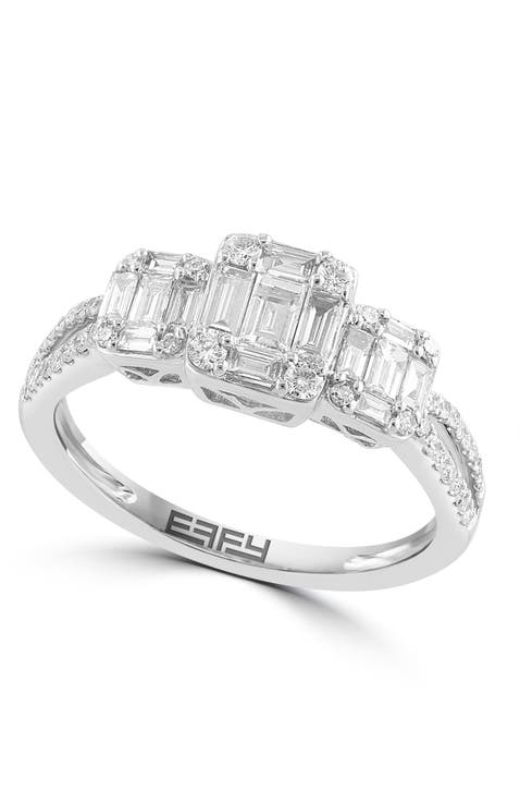 14K White Gold Diamond Three-Stone Ring