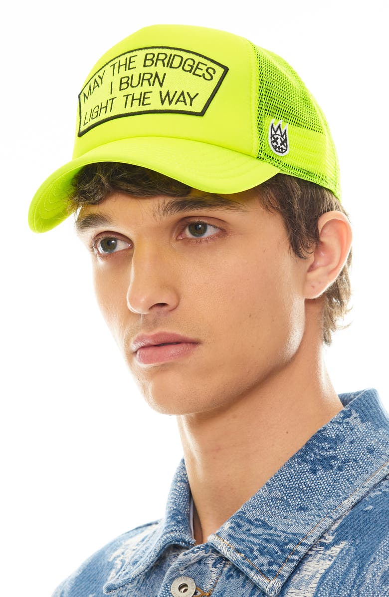 Cult of Individuality May the Bridges I Burn Light the Way Mesh Back Trucker Hat, Alternate, color, 