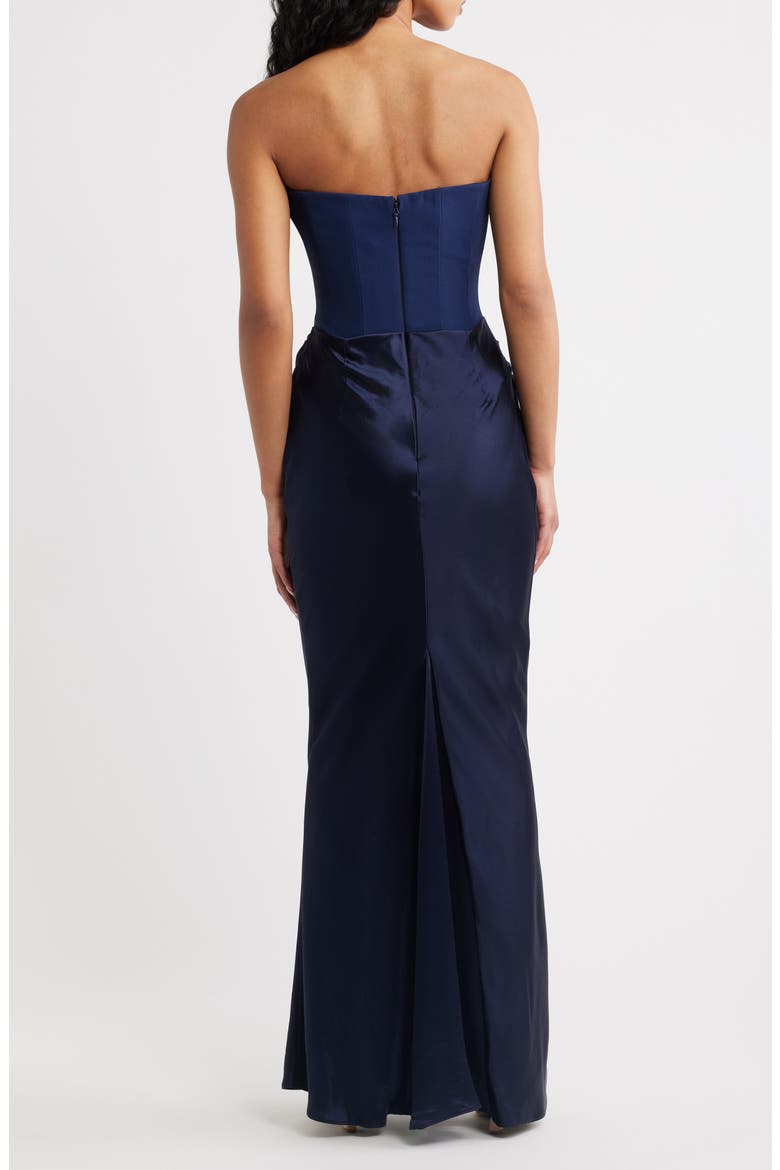 Persephone Strapless Corset Satin & Stretch Crepe Mermaid Gown, Alternate, color, NAVY