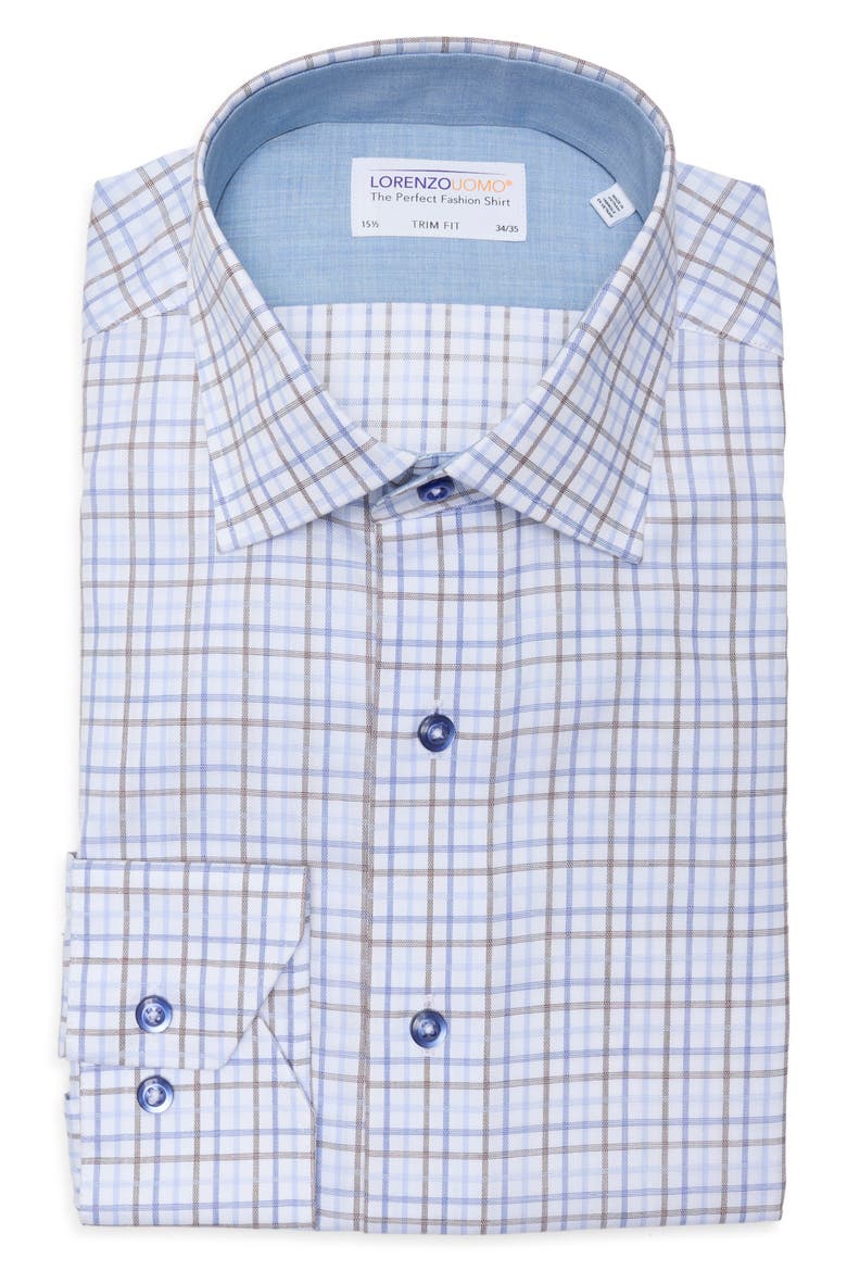 Trim Fit Textured Check Cotton Shirt, Alternate, color, WHITE/ BLUE