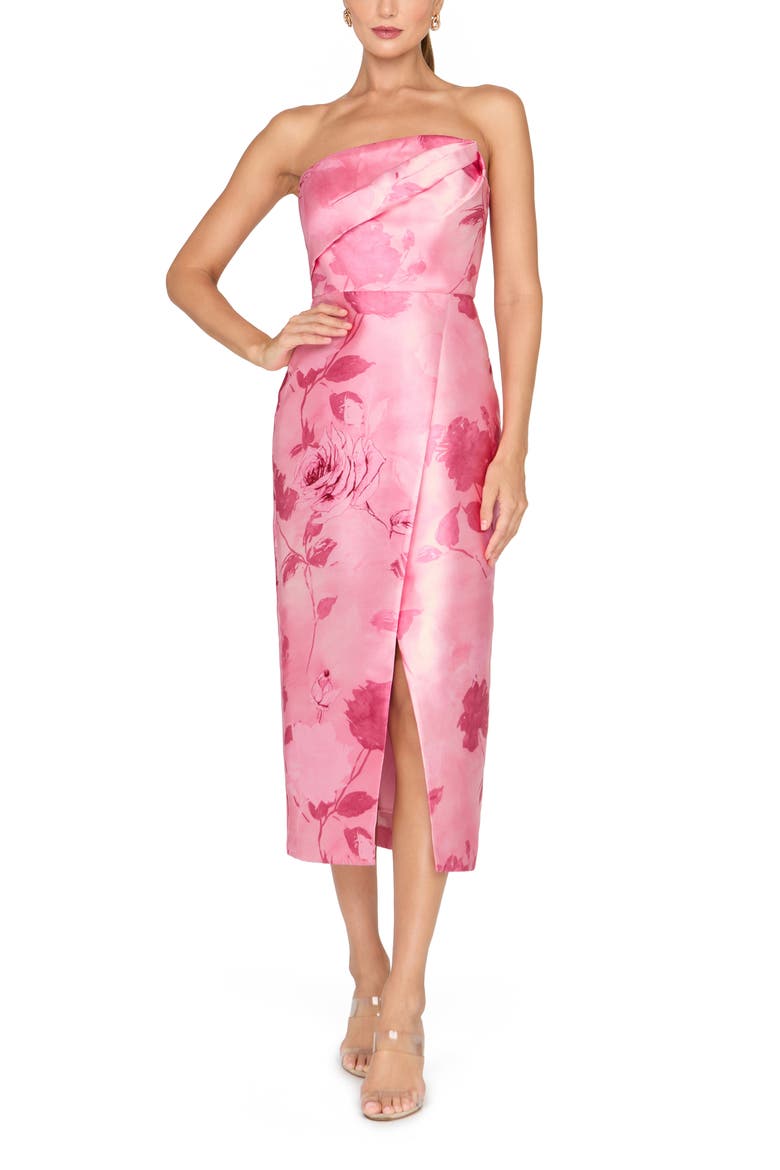 Addison Floral Strapless Sheath Midi Dress, Main, color, ROSE BUD
