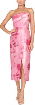 Kay Unger Addison Floral Strapless Sheath Midi Dress