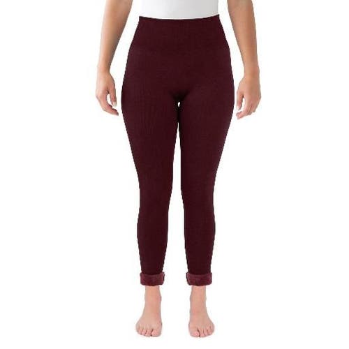 Muk Luks High Waisted Fur Lined Leggings In Burgundy