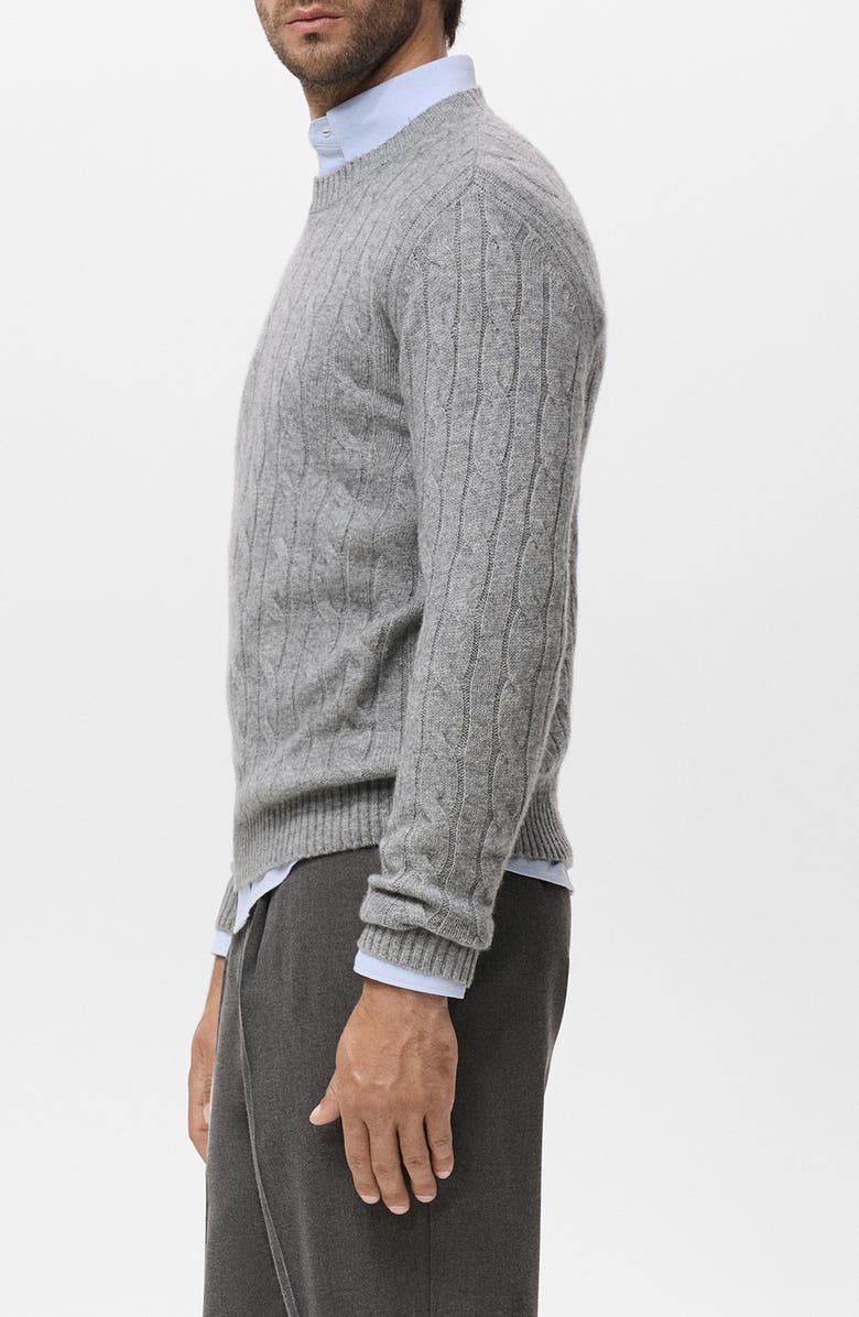 MANGO Braided Cable Knit Wool Sweater, Alternate, color, Medium Heather Grey