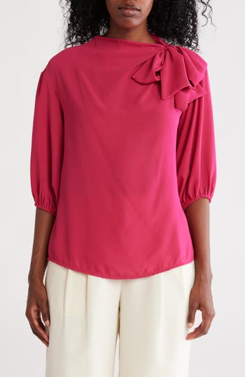 RENEE C RENEE C SCARF DETAIL THREE-QUARTER SLEEVE TOP 