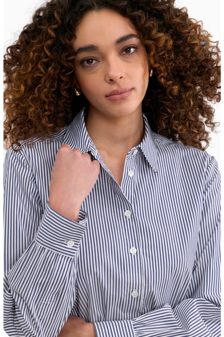 Joselene Poplin Dress, Alternate, color, Navy Stripe