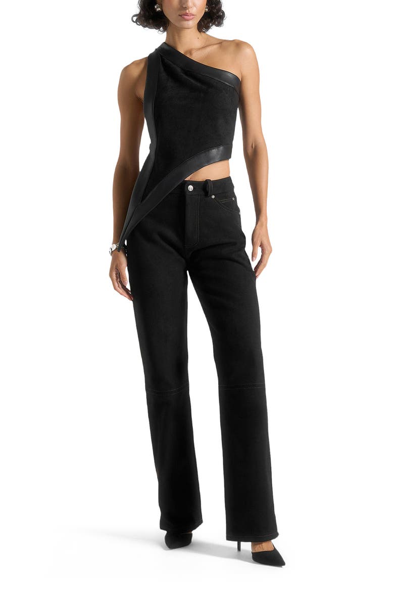 Kalie Suede Boyfriend Jeans, Alternate, color, Black