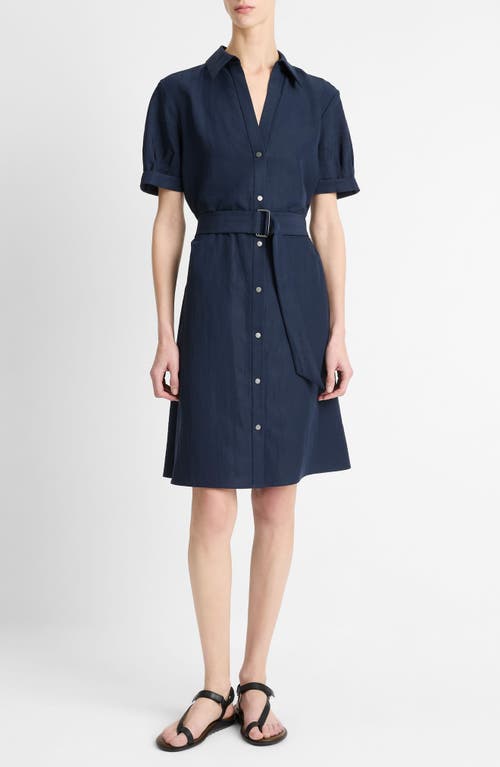 Vince Cuffed Short Sleeve Belted Shirt Dress In Coastal