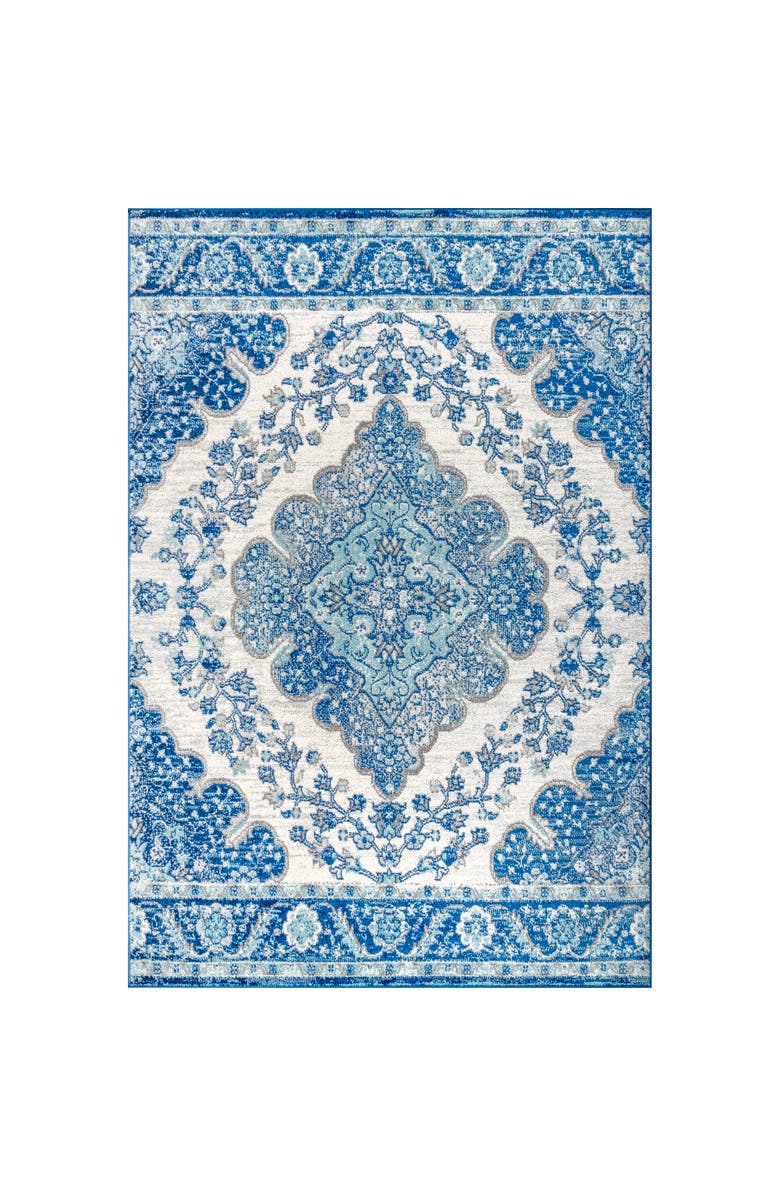 JONATHAN Y Bohemian FLAIR Boho Vintage Medallion Area Rug, Main, color, Cream/Blue