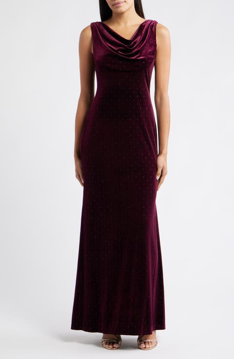 Cowl Neck Sleeveless Velvet Gown