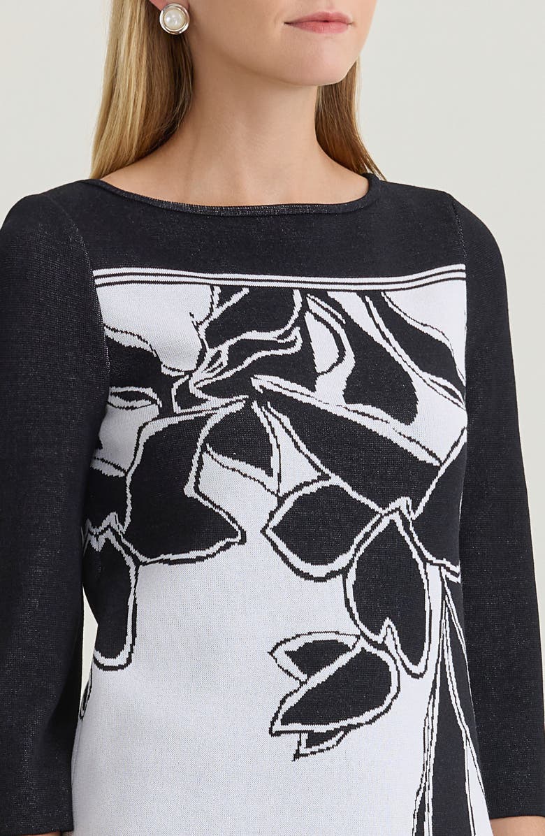Ming Wang Floral Jacquard Soft Knit Tunic, Alternate, color, Black/White
