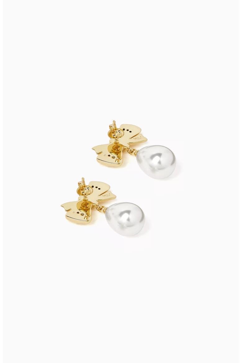Bow Pearl Earrings Drop Earrings In Gold, Crystals & Pearls, Alternate, color, Gold