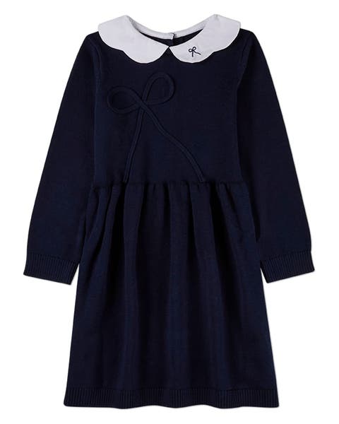 Midi Dress with Scalloped Pop Collar and Bow Accents