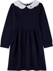 MiniMoi Midi Dress with Scalloped Pop Collar and Bow Accents