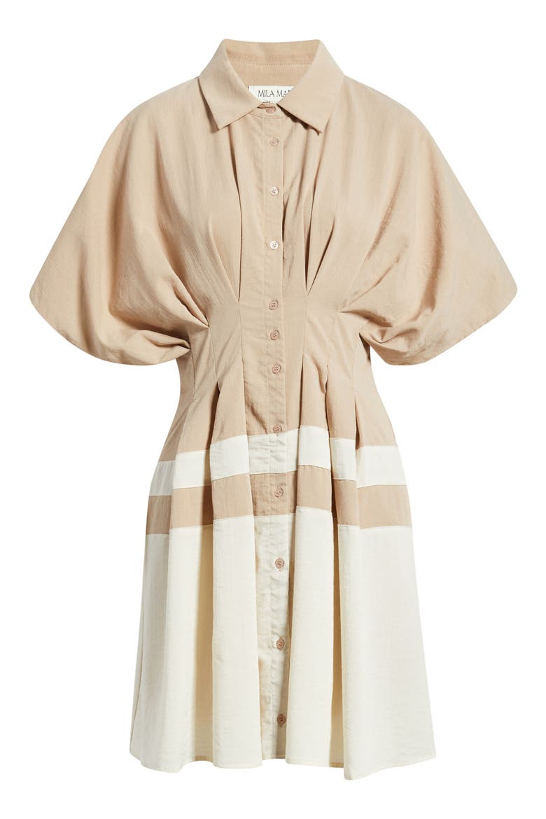 Pleated Shirtdress, Alternate, color, TAUPE CREAM