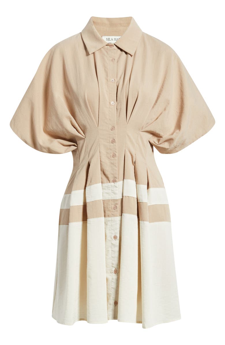 Mila Mae Pleated Shirtdress, Alternate, color, Taupe Cream