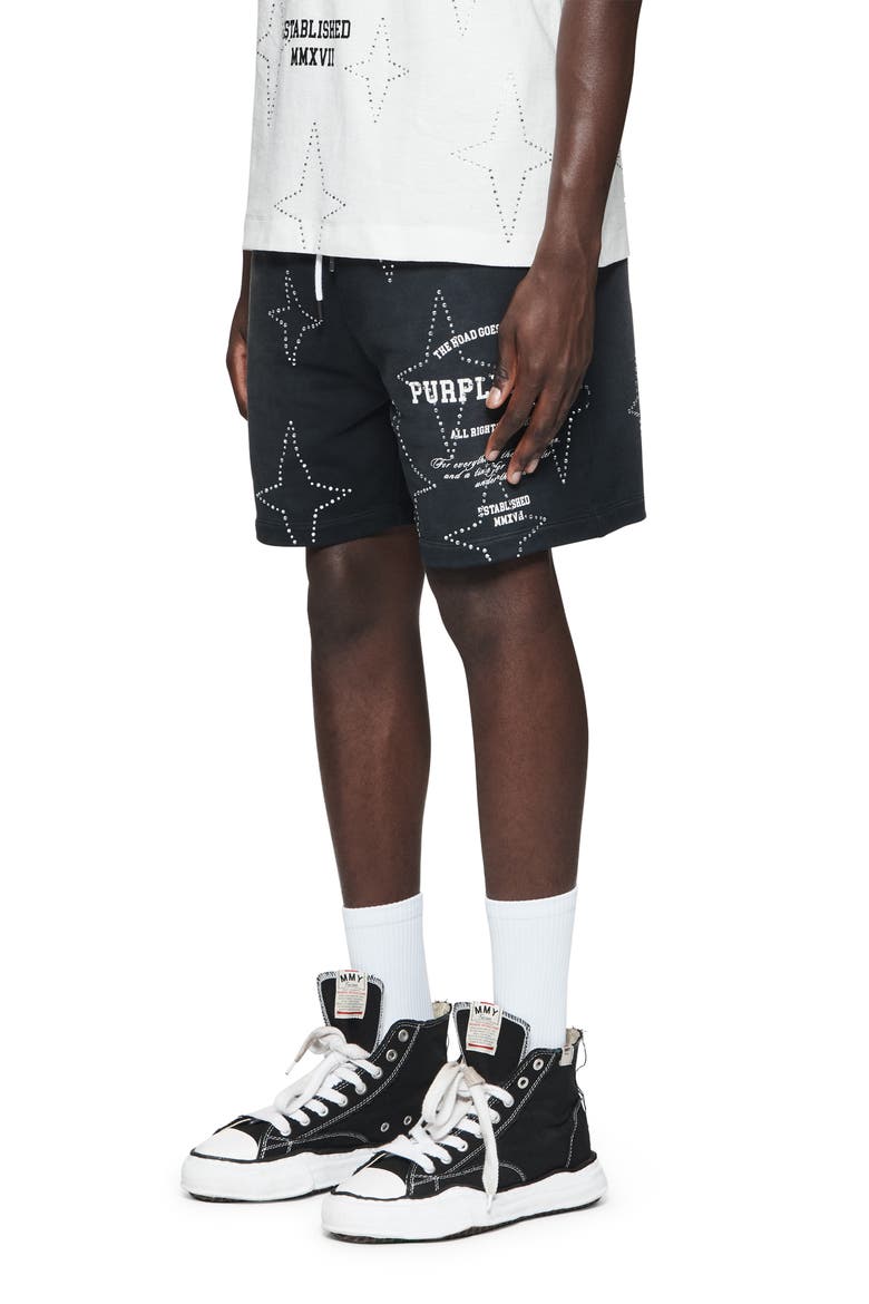 Studded French Terry Sweat Shorts, Alternate, color, BLACK