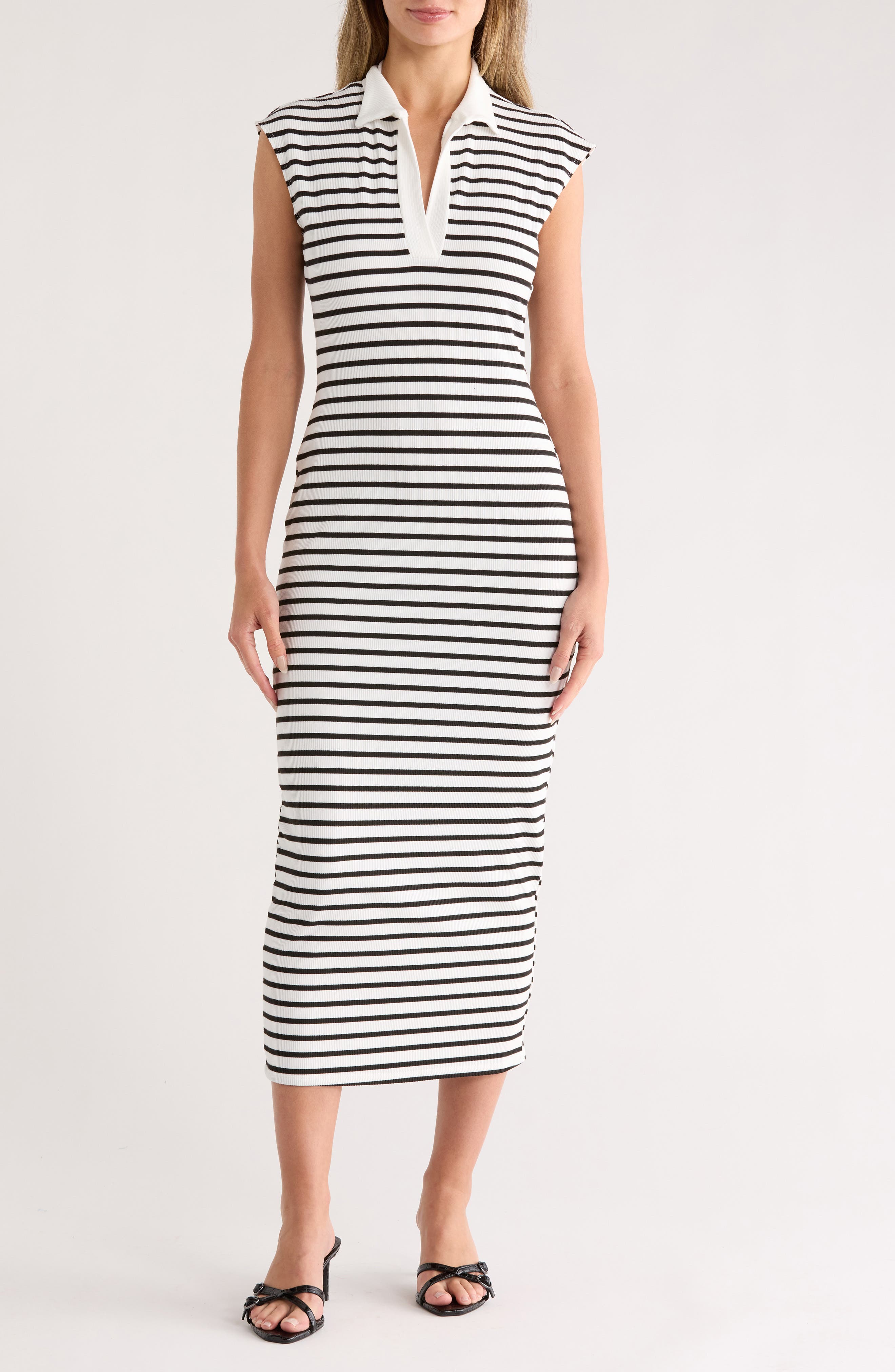 bebe Stripe Rib Column Midi Dress