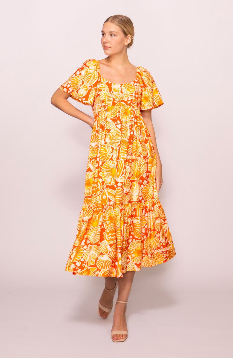MELLODAY Flutter Sleeve Dress, Alternate, color, Orange Mustard Print