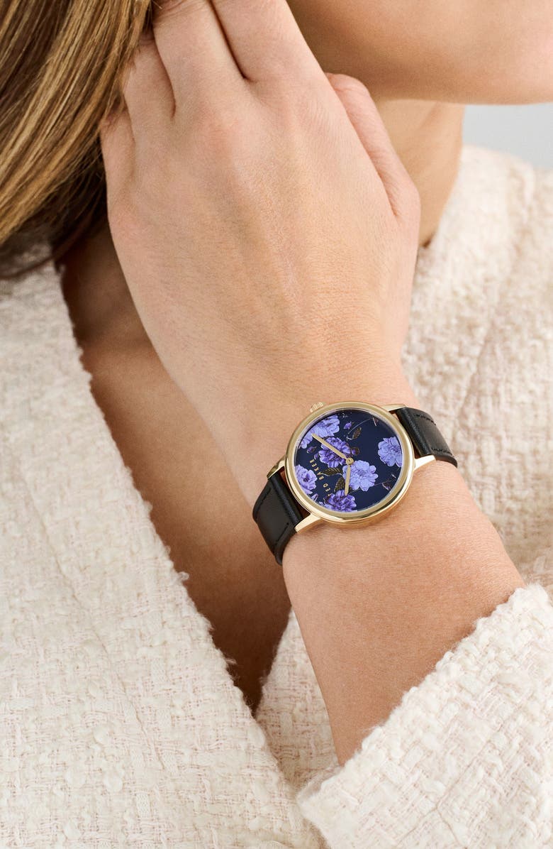 Ted Baker Phylipa Recycled Stainless Steel Leather Strap Watch, 36mm, Alternate, color, Black