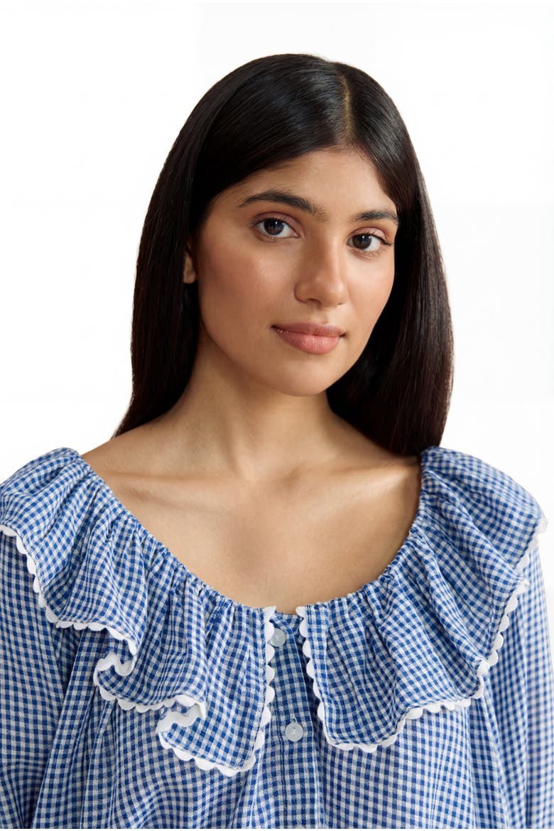 India Nightdress, Alternate, color, Navy Peony Gingham