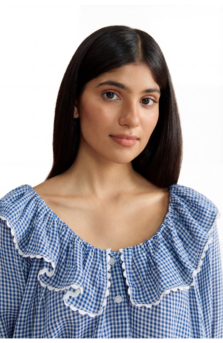 If Only If India Nightdress, Alternate, color, Navy Peony Gingham