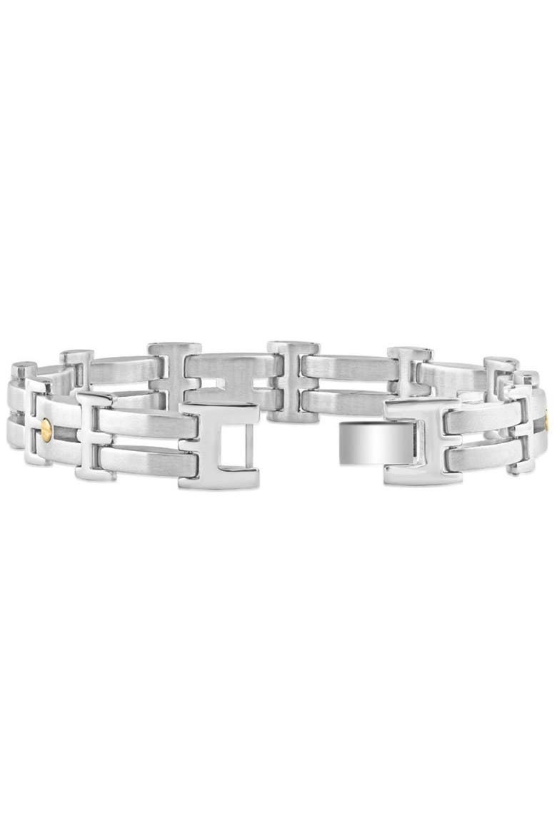 Men's Polished Steel Dark Gold Two Tone Flexible 7.5mm Link  8 " Bracelet, Alternate, color, Stainless Steel